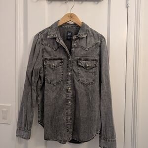 GAP Charcoal Button-Up Denim Shirt